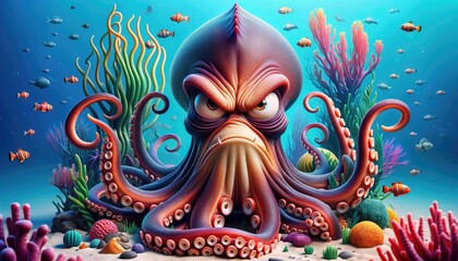 Mean-Looking Octopus Underwater