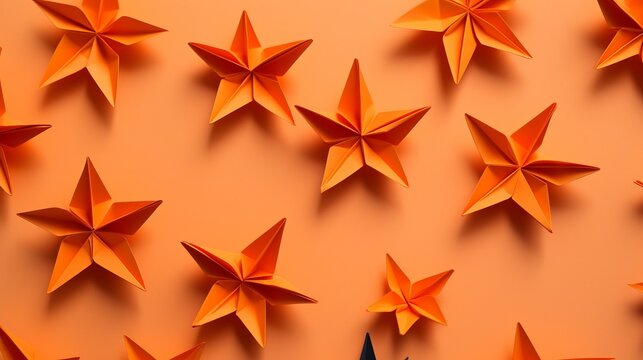 Tall point see of origami paper art make on orange surface