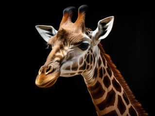Giraffe Studio Shot Isolated on Clear Black Background, Generative AI