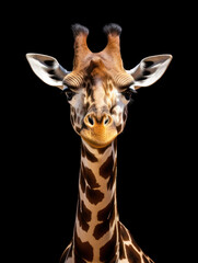 Obraz premium Giraffe Studio Shot Isolated on Clear Black Background, Generative AI