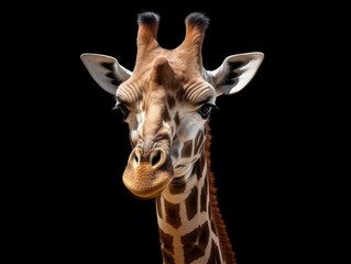 Obraz premium Giraffe Studio Shot Isolated on Clear Black Background, Generative AI