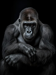 Gorilla Studio Shot Isolated on Clear Black Background, Generative AI