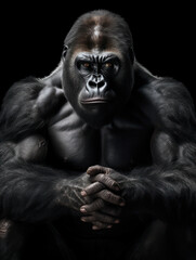 Gorilla Studio Shot Isolated on Clear Black Background, Generative AI