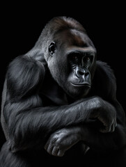 Fototapeta premium Gorilla Studio Shot Isolated on Clear Black Background, Generative AI