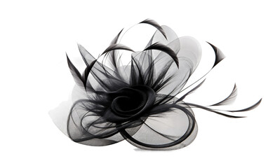 Beautiful Black Stylish Fascinator Headpiece Isolated on Transparent Background PNG.