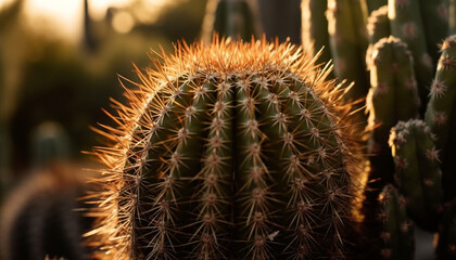 Sharp thorns on succulent plant create spiked pain in nature generated by AI