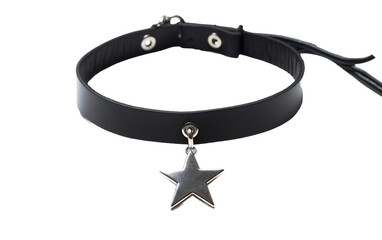 Gorgeous Black Leather Choker Necklace Isolated on Transparent Background PNG.