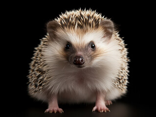 Hedgehog Studio Shot Isolated on Clear Black Background, Generative AI