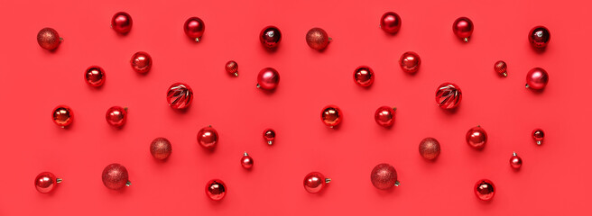 Christmas balls on red background