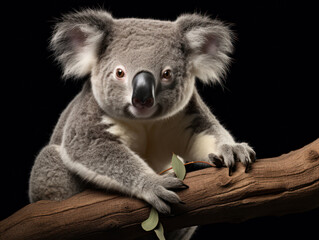 Koala Studio Shot Isolated on Clear Black Background, Generative AI
