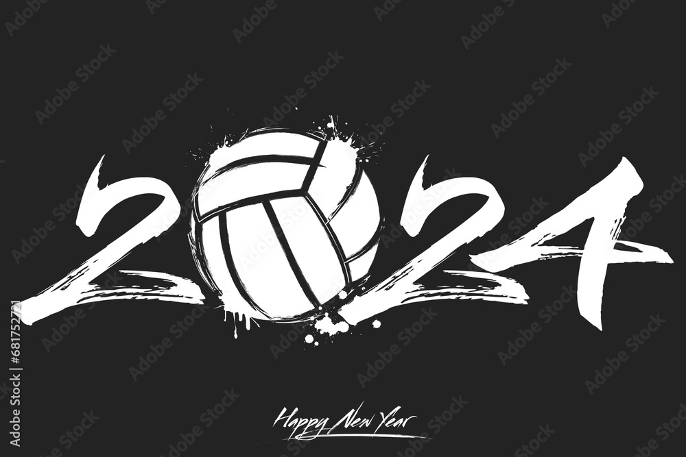 Wall mural Happy New Year 2024 and volleyball ball