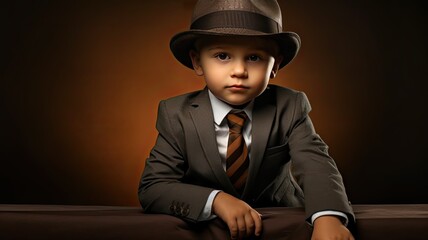 a 3-year-old boy dressed in handsome clothes, natural charm and high-grade sense of fashion, a warm and delightful scene.
