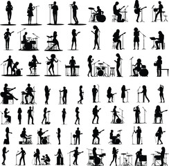 Fototapeta na wymiar set of silhouette singer musician music group illustration rock band