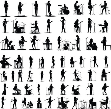 set of silhouette singer musician music group illustration rock band