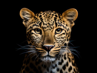 Leopard Studio Shot Isolated on Clear Black Background, Generative AI