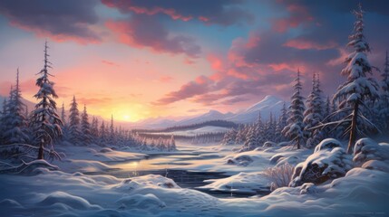 Atmospheric evening winter landscape