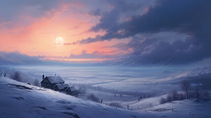 Fototapeta premium Atmospheric evening winter landscape