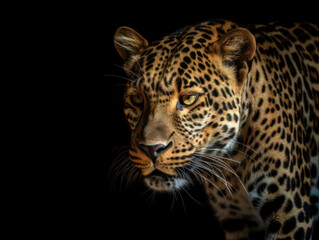 Fototapeta na wymiar Leopard Studio Shot Isolated on Clear Black Background, Generative AI