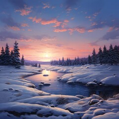 Atmospheric evening winter landscape