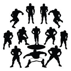 a set of silhouettes of football players in various positions