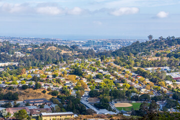 Valley Homes panoramic view in Belmont, San Mateo County, California - obrazy, fototapety, plakaty