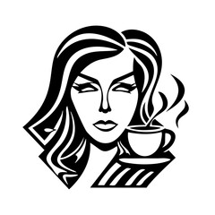 Vector, woman coffee cup vector art illustration, logo, high resolution, stenciled iconography.
