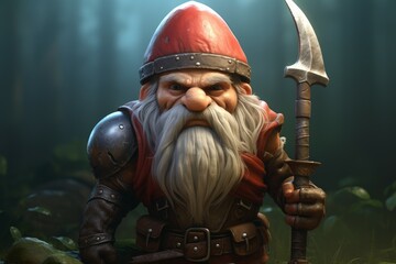 Sturdy Gnome warrior. Anger man. Generate Ai