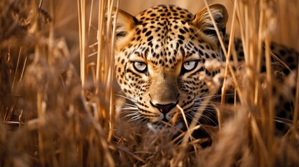 leopard hidden predator photography grass national geographic style 35mm documentary wallpaper - obrazy, fototapety, plakaty