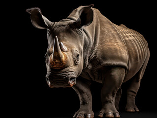 Rhino Studio Shot Isolated on Clear Black Background, Generative AI