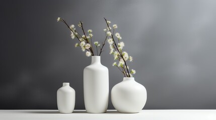 Fototapeta na wymiar White minimalist vases arrangement