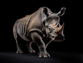 Fototapeta premium Rhino Studio Shot Isolated on Clear Black Background, Generative AI