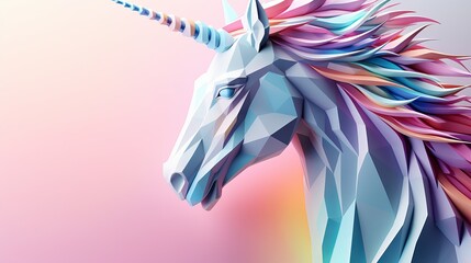 White paper unicorn head in dynamic strong slope holographic colors