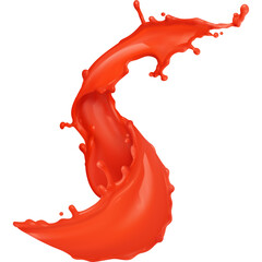 Vibrant Red Liquid Paint Splash. 3D Shape. Isolated on White Background and Transparent PNG.