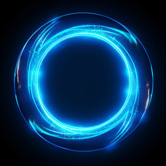 Neon swirl. Curve blue line light effect. AI Generative.