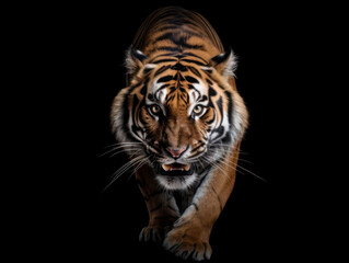 Fototapeta premium Tiger Studio Shot Isolated on Clear Black Background, Generative AI