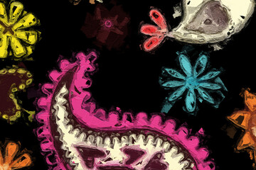 Oil painting and various floral illustrations of Paisley's beautiful wedding