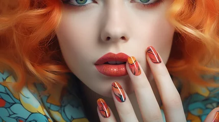 Foto op Plexiglas Beautiful girl hand care . Model woman showing french shellac manicure on nails . Cosmetics ,beauty and makeup. © Jasper W
