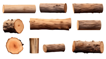 Wooden tree log trunk stump wood on transparent background cutout, PNG file. Many assorted different Mockup template for artwork design - obrazy, fototapety, plakaty