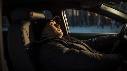 Fototapeta na wymiar Driver fell asleep behind the wheel