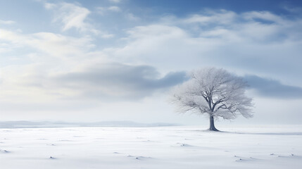 Fototapeta na wymiar Solitude in the Snow: A Lone Tree in a Winter Landscape