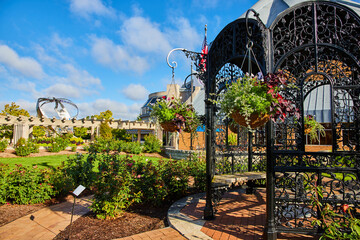 Gorgeous black garden gazebo surrounded by plants at Minnetrista Museum and Gardens, Muncie, Indiana