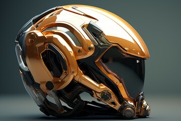 Shiny Golden helmet futuristic. Special army. Generate Ai