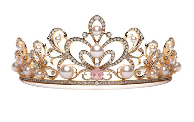 Beautiful Diamond Royal Tiara with Diamond Isolated on Transparent Background PNG.