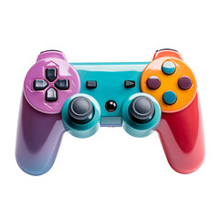 Video Game Controller isolated on white transparent background, PNG, in red purple, red, orange and turquoise