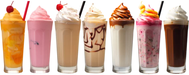  Milkshake Smoothie in cup on transparent background cutout, PNG file. Many assorted different flavour Mockup template for artwork design © Goodhim