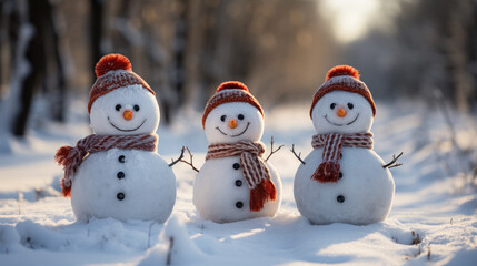 Fototapeta premium snowman on the snow. Generative AI