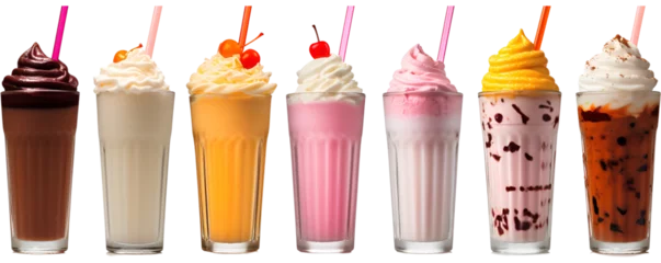 Keuken spatwand met foto Milkshake Smoothie in cup on transparent background cutout, PNG file. Many assorted different flavour Mockup template for artwork design © Goodhim