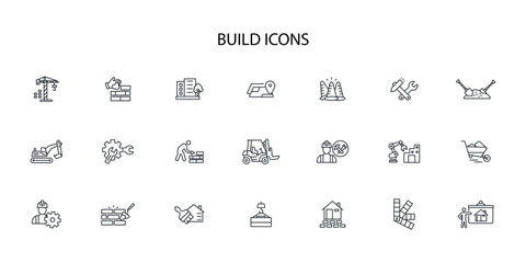Build and construction icon set.vector.Editable stroke.linear style sign for use web design,logo.Symbol illustration. - obrazy, fototapety, plakaty
