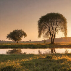 Obraz premium Peaceful landscape, golden hour