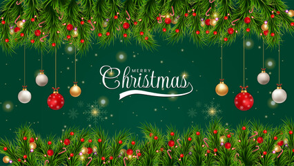 Merry Christmas background with Christmas elements for social media posts, banners, greeting cards, and web banners - obrazy, fototapety, plakaty